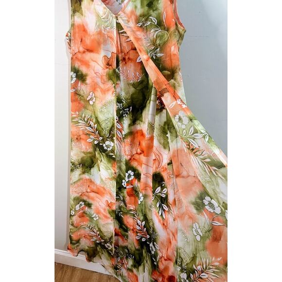 Anthony Original Coral Green Floral Chiffon Overlay Maxi Dress Size Small - Picture 4 of 10